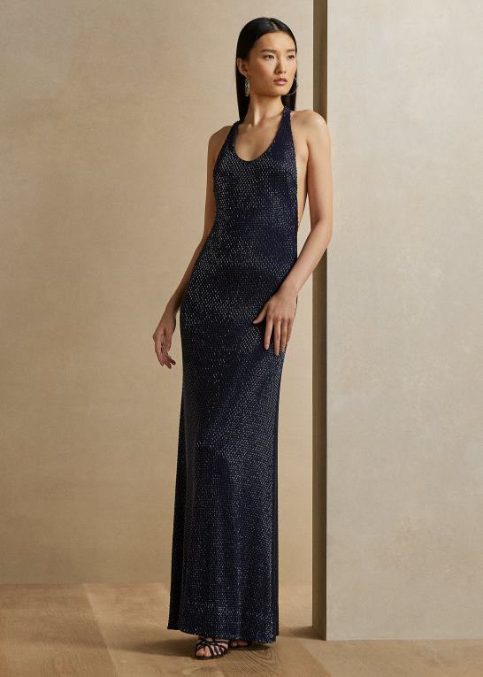 lux marine Kvinder Ralph Lauren luanna udsmykket aftenkjole i jersey Z426B3520