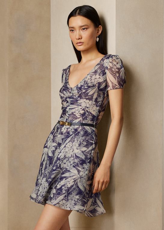 lux marine/hvid Kvinder Ralph Lauren blanchet blomstret chiffon dagskjole Z426B3514