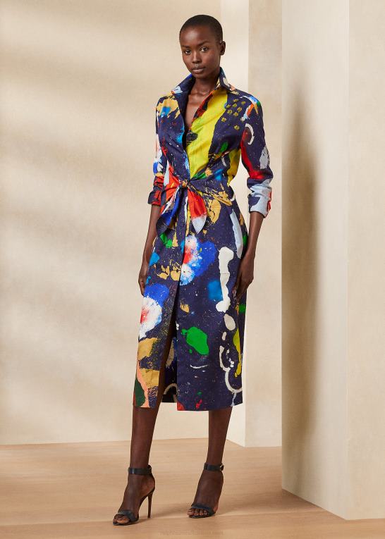 lux marineblå multi Kvinder Ralph Lauren dagskjole i satin i bomuld med charley print Z426B3500
