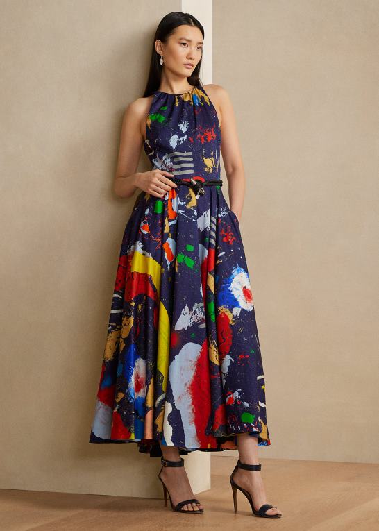 lux marineblå multi Kvinder Ralph Lauren dagskjole i satin i bomuld med renshaw print Z426B3511