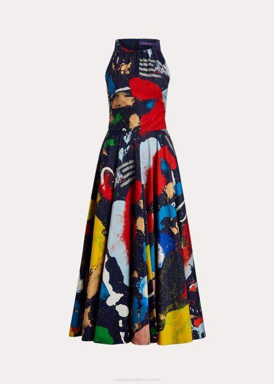 lux marineblå multi Kvinder Ralph Lauren dagskjole i satin i bomuld med renshaw print Z426B3511