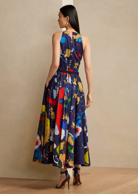lux marineblå multi Kvinder Ralph Lauren dagskjole i satin i bomuld med renshaw print Z426B3511