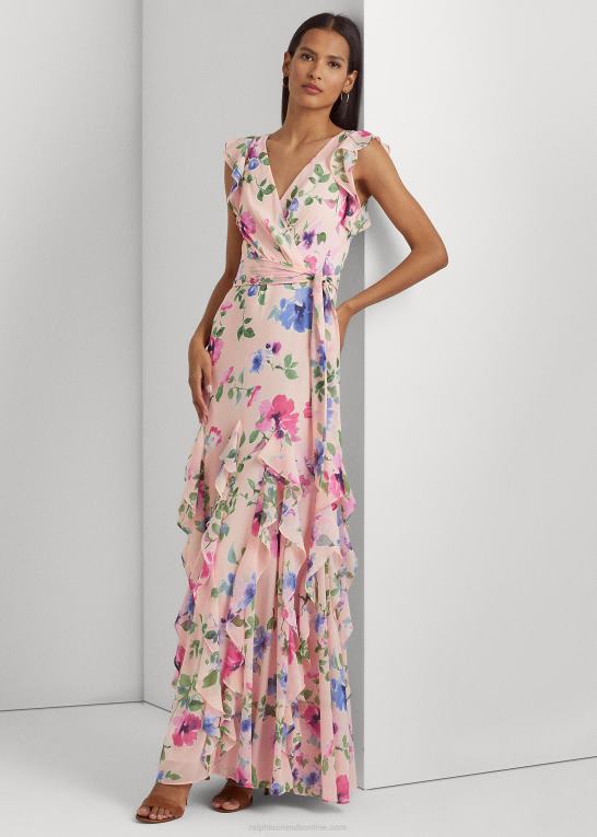 lyserød multi Kvinder Ralph Lauren blomstret georgette-kjole med flæsekant Z426B4406