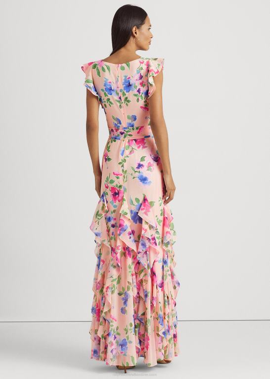 lyserød multi Kvinder Ralph Lauren blomstret georgette-kjole med flæsekant Z426B4406