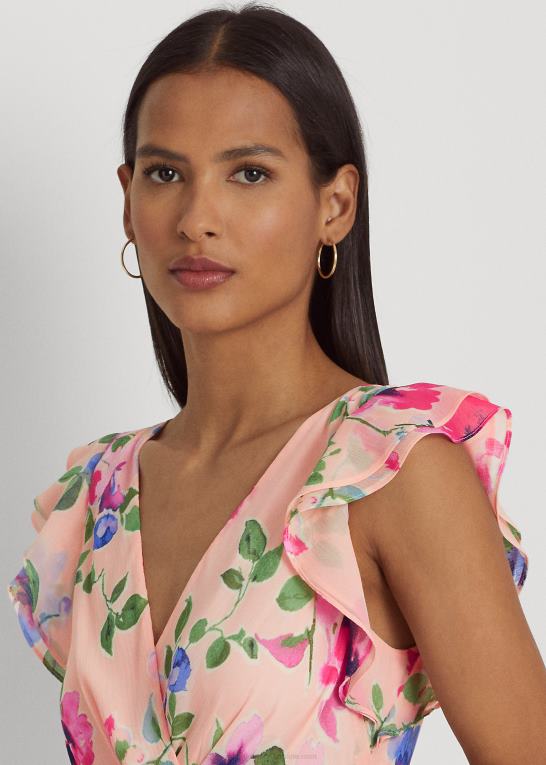 lyserød multi Kvinder Ralph Lauren blomstret georgette-kjole med flæsekant Z426B4406