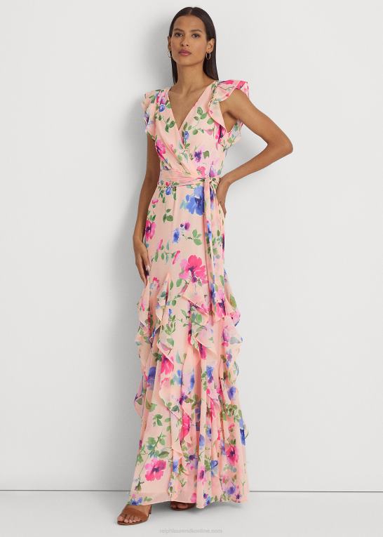 lyserød multi Kvinder Ralph Lauren blomstret georgette-kjole med flæsekant Z426B4406