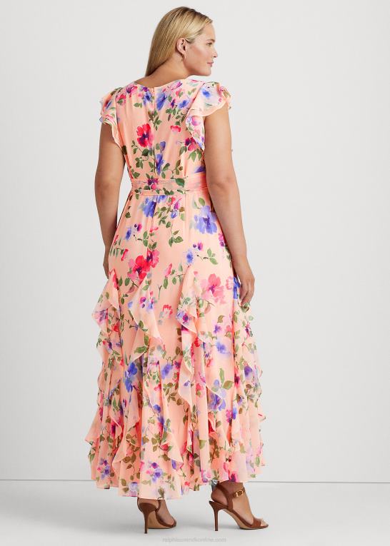 lyserød multi Kvinder Ralph Lauren blomstret georgette-kjole med flæsekant Z426B4699