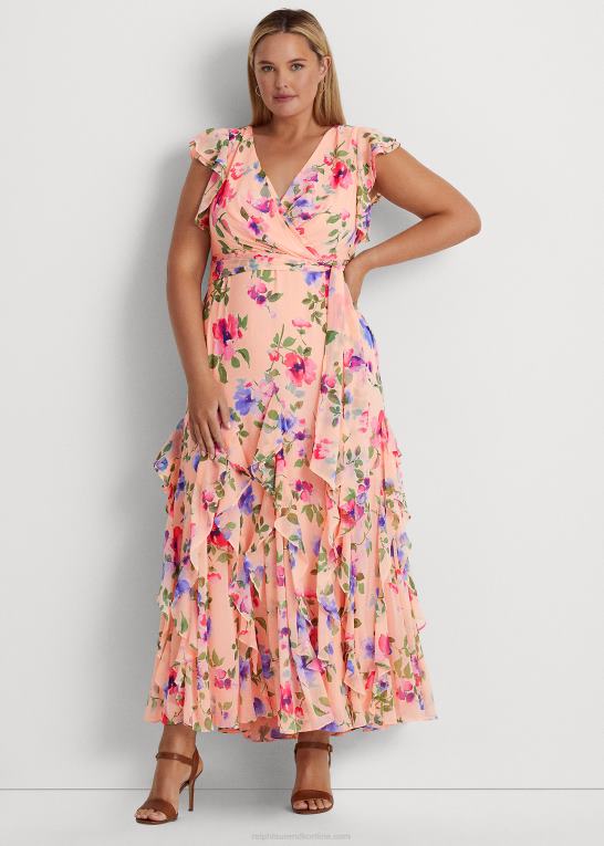 lyserød multi Kvinder Ralph Lauren blomstret georgette-kjole med flæsekant Z426B4699