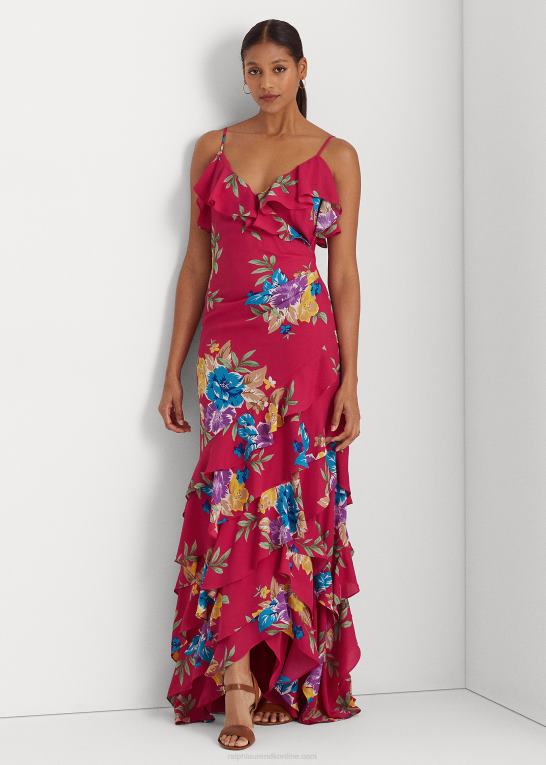 lyserød multi Kvinder Ralph Lauren blomstret georgette lagdelt kjole Z426B3913