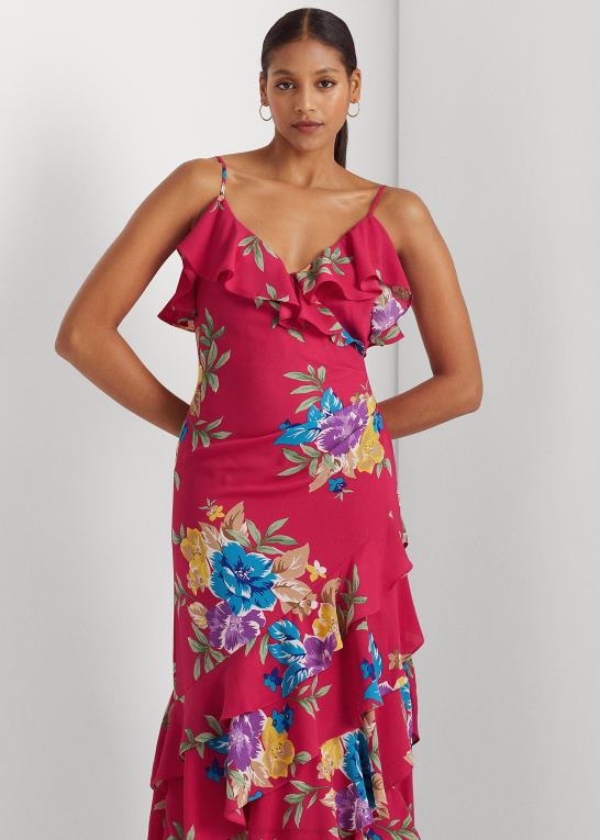 lyserød multi Kvinder Ralph Lauren blomstret georgette lagdelt kjole Z426B4367