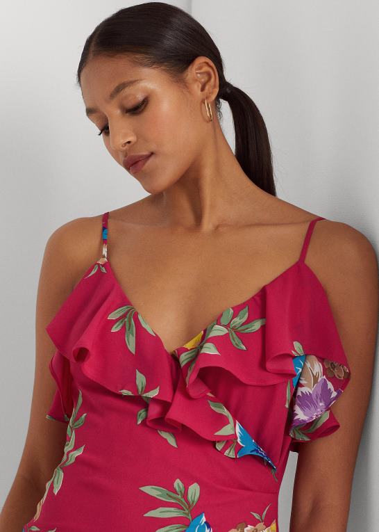lyserød multi Kvinder Ralph Lauren blomstret georgette lagdelt kjole Z426B4367