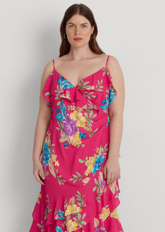 lyserød multi Kvinder Ralph Lauren blomstret georgette lagdelt kjole Z426B4574