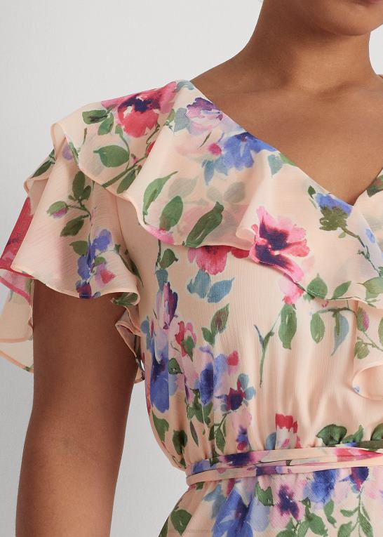 lyserød multi Kvinder Ralph Lauren blomstret krinkle georgette kjole med bælte Z426B4694