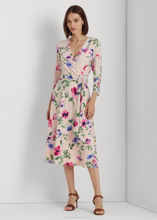 lyserød multi Kvinder Ralph Lauren blomstret surplice jersey kjole Z426B4106