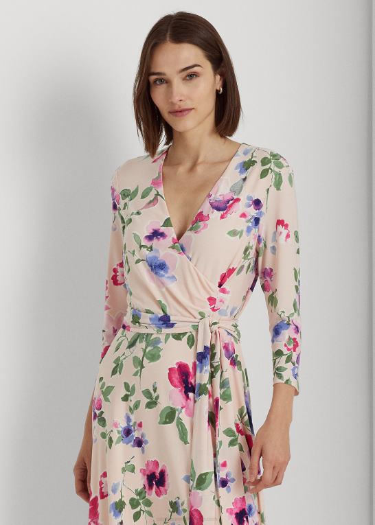 lyserød multi Kvinder Ralph Lauren blomstret surplice jersey kjole Z426B4106