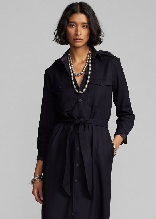 mørk flåde Kvinder Ralph Lauren skjortekjole i flannel med bælte i uldblanding Z426B3671