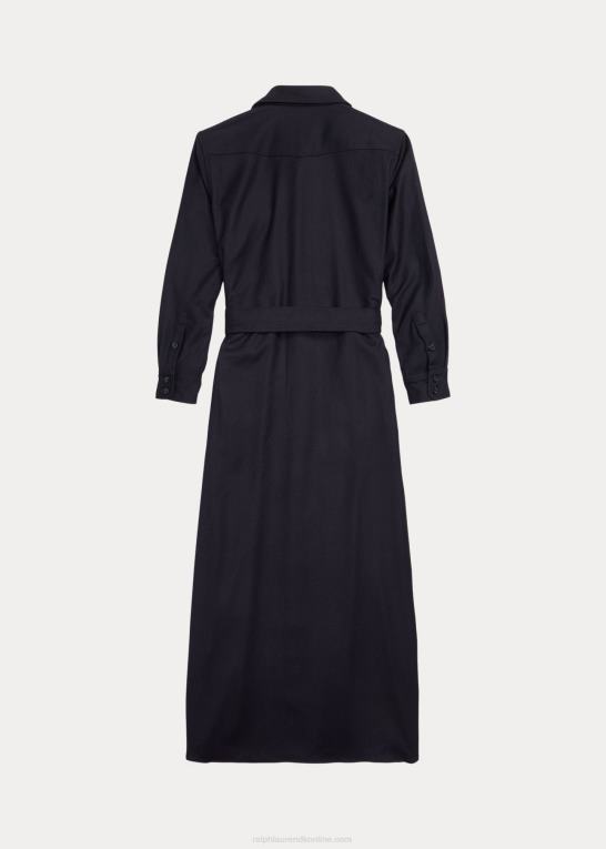 mørk flåde Kvinder Ralph Lauren skjortekjole i flannel med bælte i uldblanding Z426B3671
