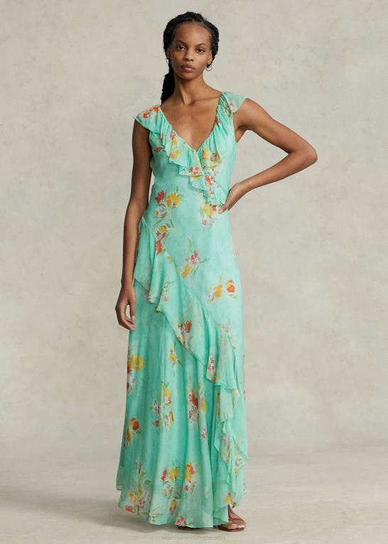 malet blomstret Kvinder Ralph Lauren flæsede blomstret georgette maxidress Z426B3000