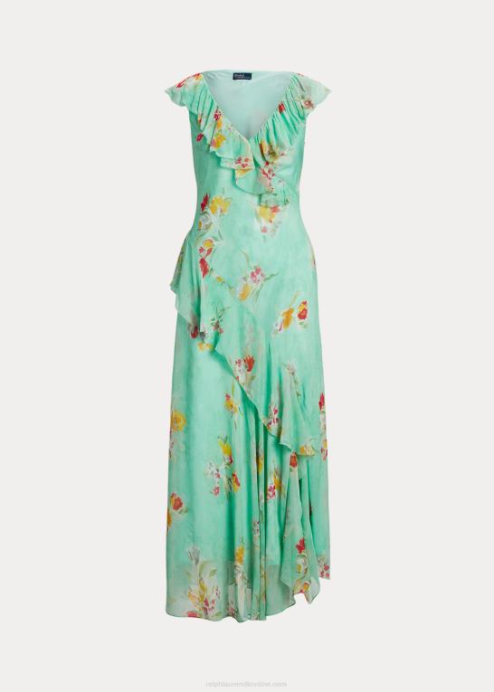 malet blomstret Kvinder Ralph Lauren flæsede blomstret georgette maxidress Z426B3000