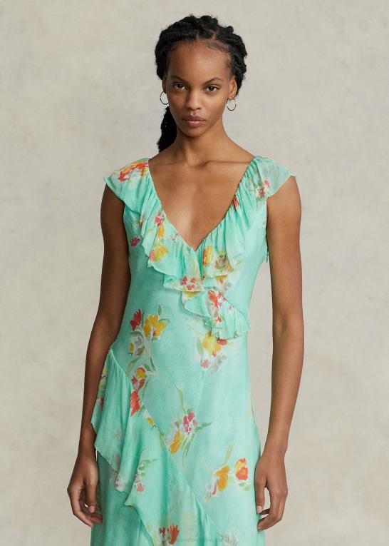 malet blomstret Kvinder Ralph Lauren flæsede blomstret georgette maxidress Z426B3000