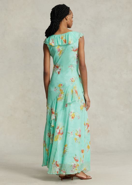 malet blomstret Kvinder Ralph Lauren flæsede blomstret georgette maxidress Z426B3000