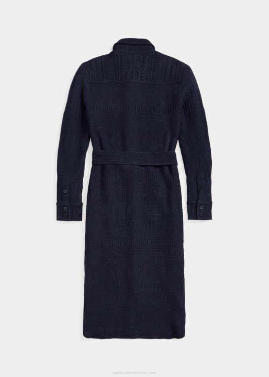 marine lyng Kvinder Ralph Lauren uld-bomuld bælte sweater kjole Z426B3676