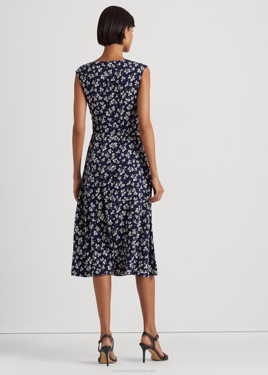 marineblå/creme Kvinder Ralph Lauren crepe-kjole med bladtryk foran Z426B4444