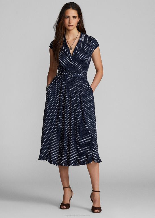 marineblå/creme Kvinder Ralph Lauren georgette-kjole i polkaprikket silke Z426B3667