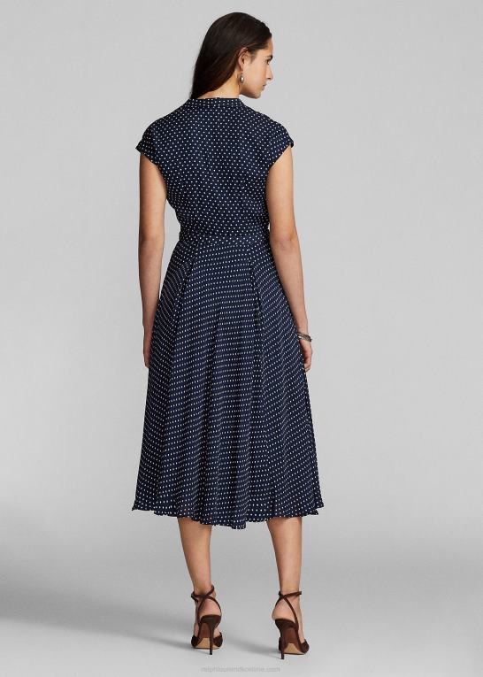 marineblå/creme Kvinder Ralph Lauren georgette-kjole i polkaprikket silke Z426B3667