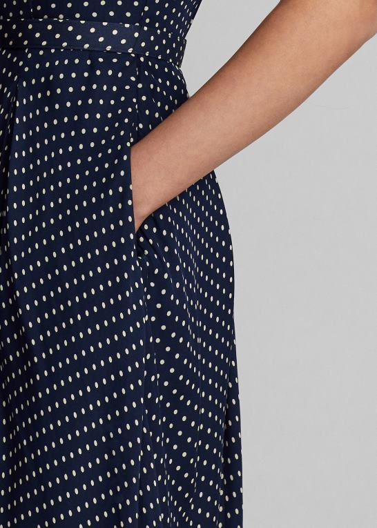 marineblå/creme Kvinder Ralph Lauren georgette-kjole i polkaprikket silke Z426B3667