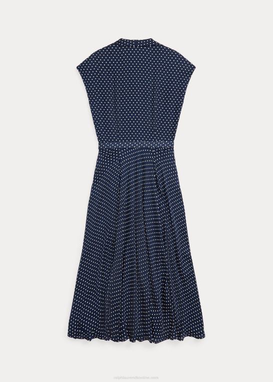 marineblå/creme Kvinder Ralph Lauren georgette-kjole i polkaprikket silke Z426B3667