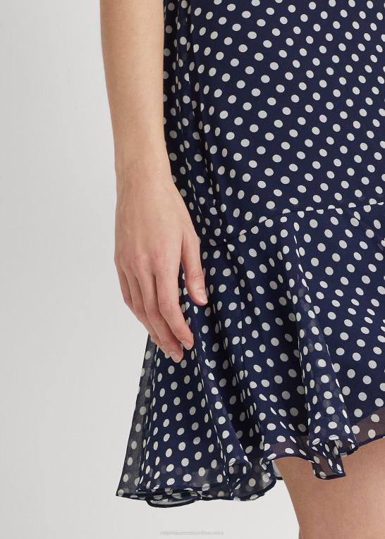 marineblå/creme Kvinder Ralph Lauren ærmeløs kjole i chiffon med polkaprikker Z426B9419