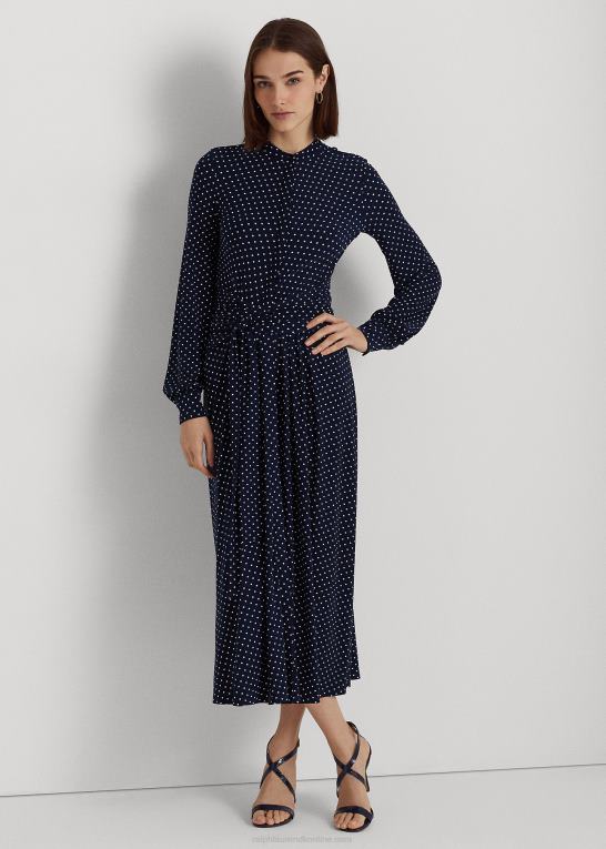 marineblå/creme Kvinder Ralph Lauren skjortekjole i polkaprikket stretch-jersey Z426B4446