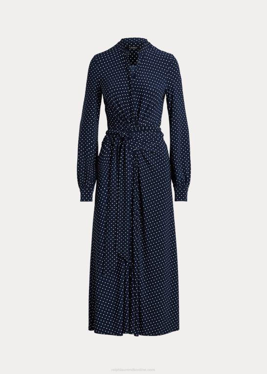 marineblå/creme Kvinder Ralph Lauren skjortekjole i polkaprikket stretch-jersey Z426B4446