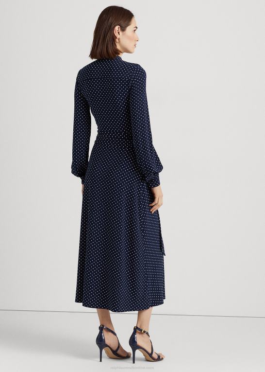 marineblå/creme Kvinder Ralph Lauren skjortekjole i polkaprikket stretch-jersey Z426B4446