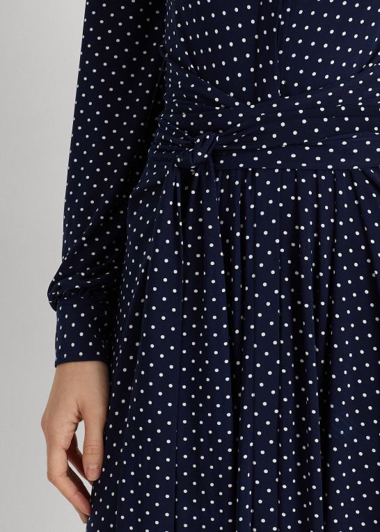 marineblå/creme Kvinder Ralph Lauren skjortekjole i polkaprikket stretch-jersey Z426B4446