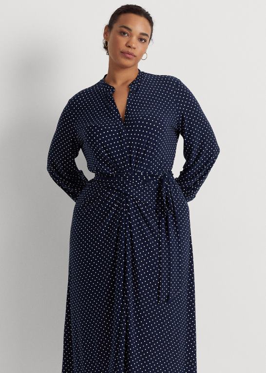marineblå/creme Kvinder Ralph Lauren skjortekjole i polkaprikket stretch-jersey Z426B4682