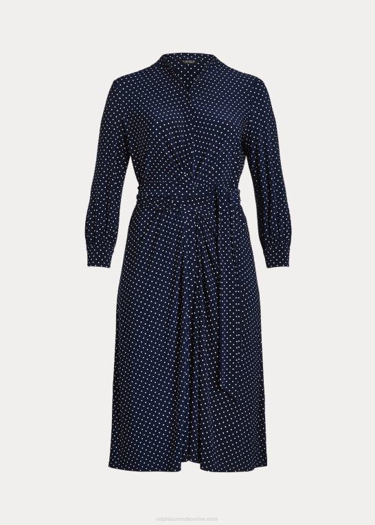 marineblå/creme Kvinder Ralph Lauren skjortekjole i polkaprikket stretch-jersey Z426B4682