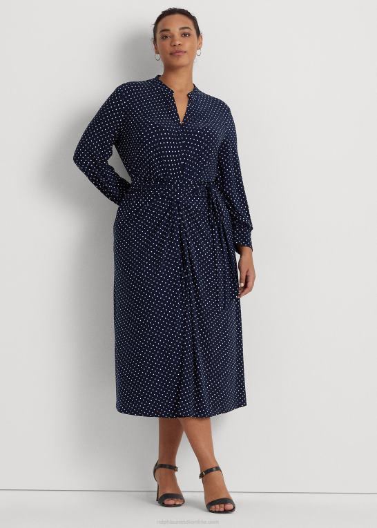 marineblå/creme Kvinder Ralph Lauren skjortekjole i polkaprikket stretch-jersey Z426B4682