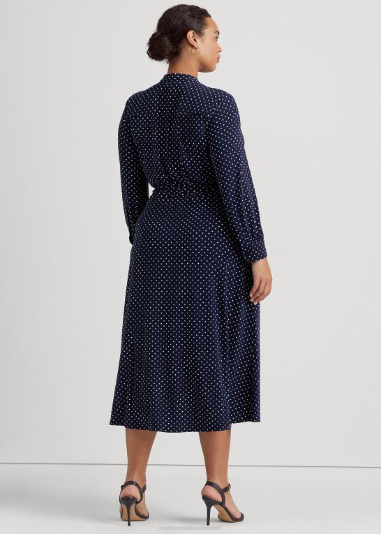 marineblå/creme Kvinder Ralph Lauren skjortekjole i polkaprikket stretch-jersey Z426B4682