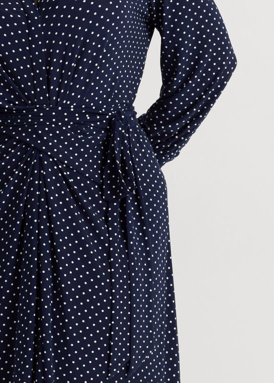 marineblå/creme Kvinder Ralph Lauren skjortekjole i polkaprikket stretch-jersey Z426B4682