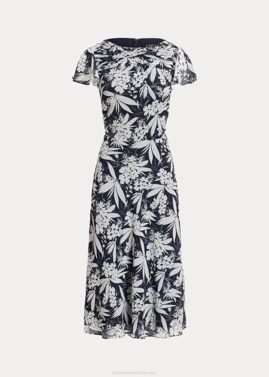 marineblå/hvid Kvinder Ralph Lauren blomstret crinkle georgette kjole Z426B9556