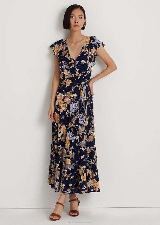 marineblå multi Kvinder Ralph Lauren blomstret boble crepe kjole Z426B4096