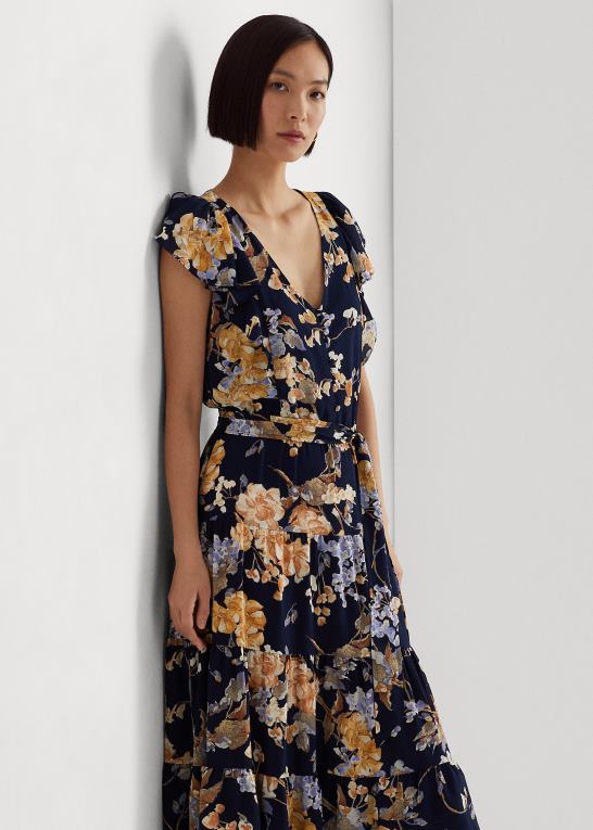 marineblå multi Kvinder Ralph Lauren blomstret boble crepe kjole Z426B4096