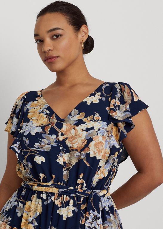 marineblå multi Kvinder Ralph Lauren blomstret boble crepe kjole Z426B4703