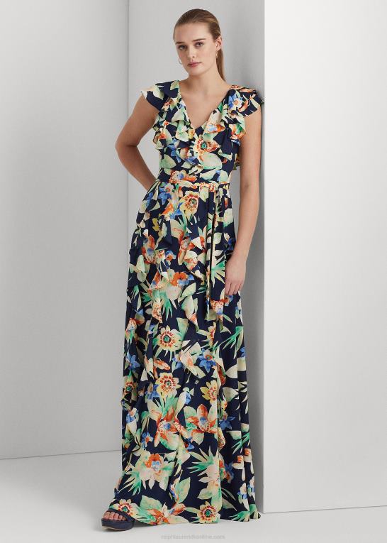 marineblå multi Kvinder Ralph Lauren blomstret crinkle georgette kjole Z426B9554