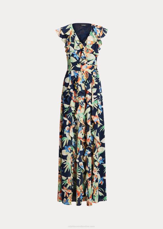 marineblå multi Kvinder Ralph Lauren blomstret crinkle georgette kjole Z426B9554