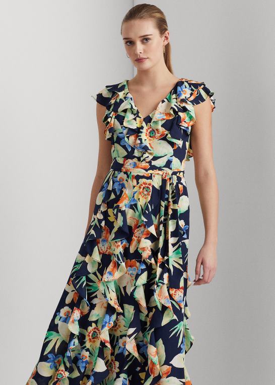 marineblå multi Kvinder Ralph Lauren blomstret crinkle georgette kjole Z426B9554