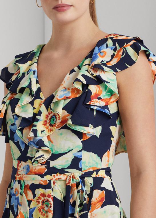 marineblå multi Kvinder Ralph Lauren blomstret crinkle georgette kjole Z426B9554