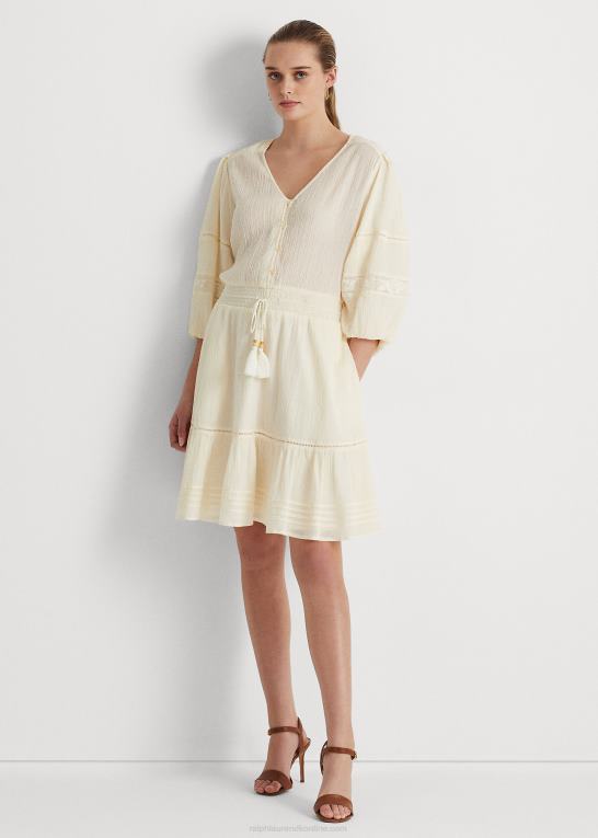 mascarpone creme Kvinder Ralph Lauren krøllet bomuldskjole med blousonærmer Z426B4099